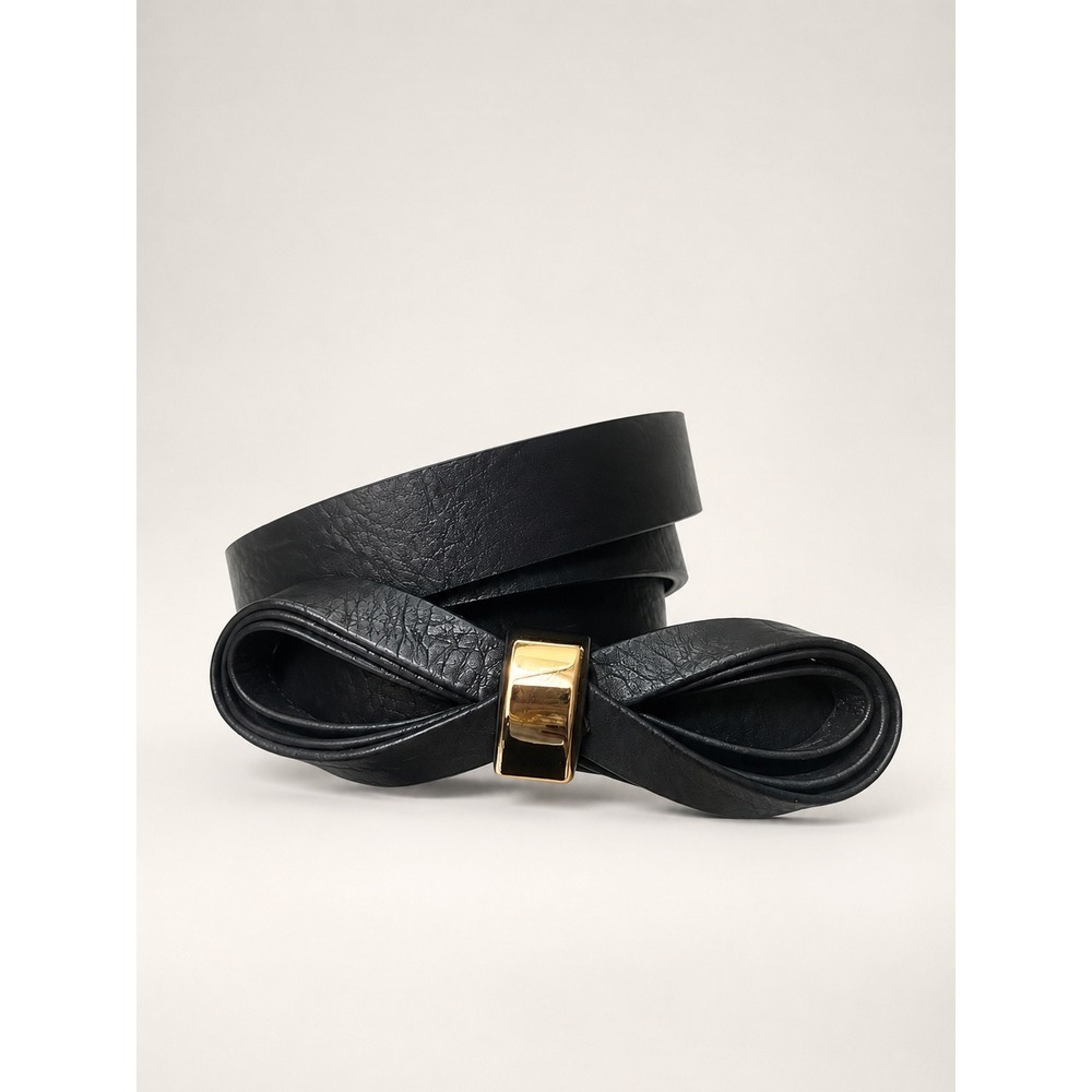 Torrid Womens Black Faux Leather Bow Belt Gold Hardware Size 3